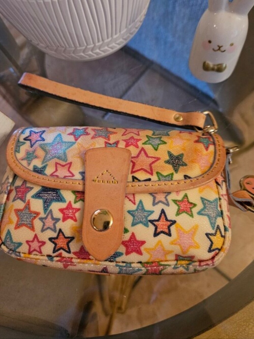 Dooney And Bourke Leather Multicolor Star Wristlet Clutch With Heart Charm